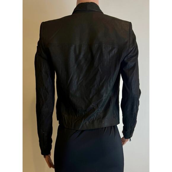 Alice + Olivia Goat Leather Jacket Size XS Draped Waterfall Open Front - Damaged - Picture 6 of 16